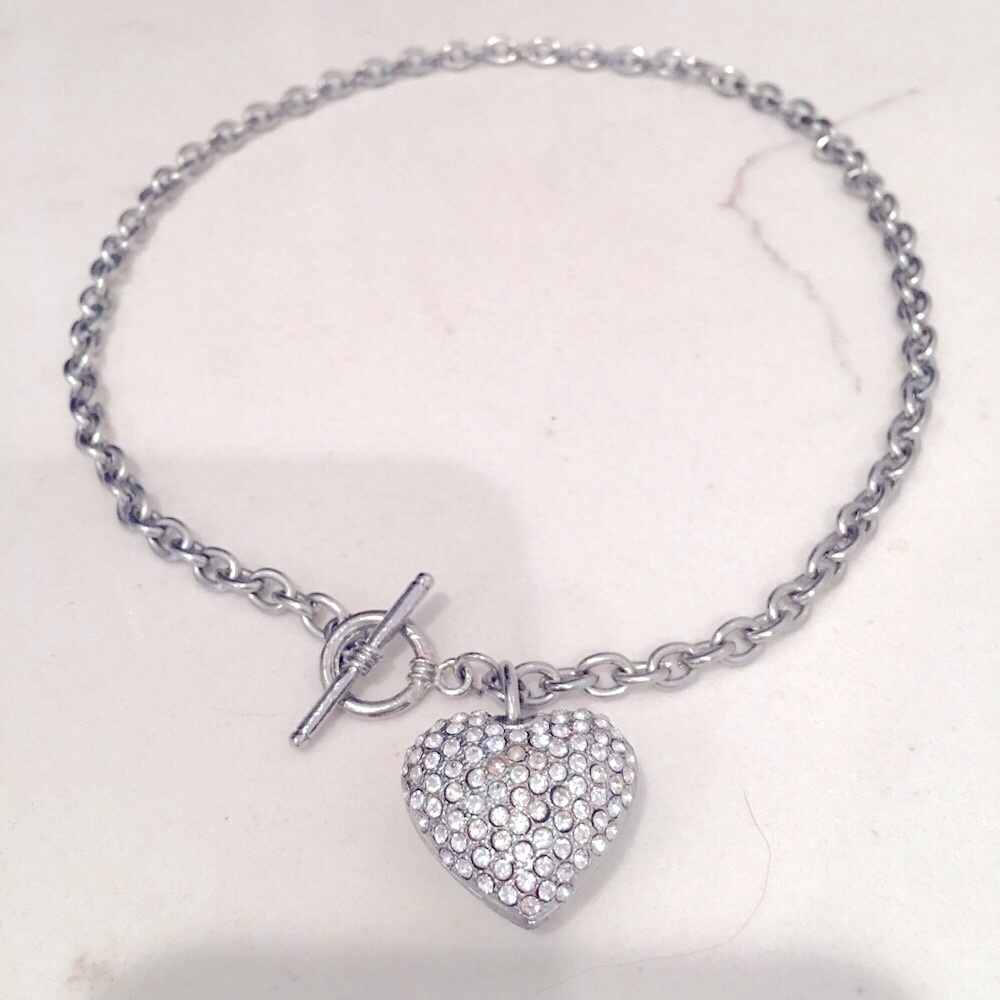 Sparkling Silver Heart Necklace with Crystal Pavé - Picture 4 of 11